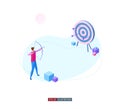 Archer aims at the target. Working on achieving the goal mataphor. Template for your design works. Vector graphics. Royalty Free Stock Photo